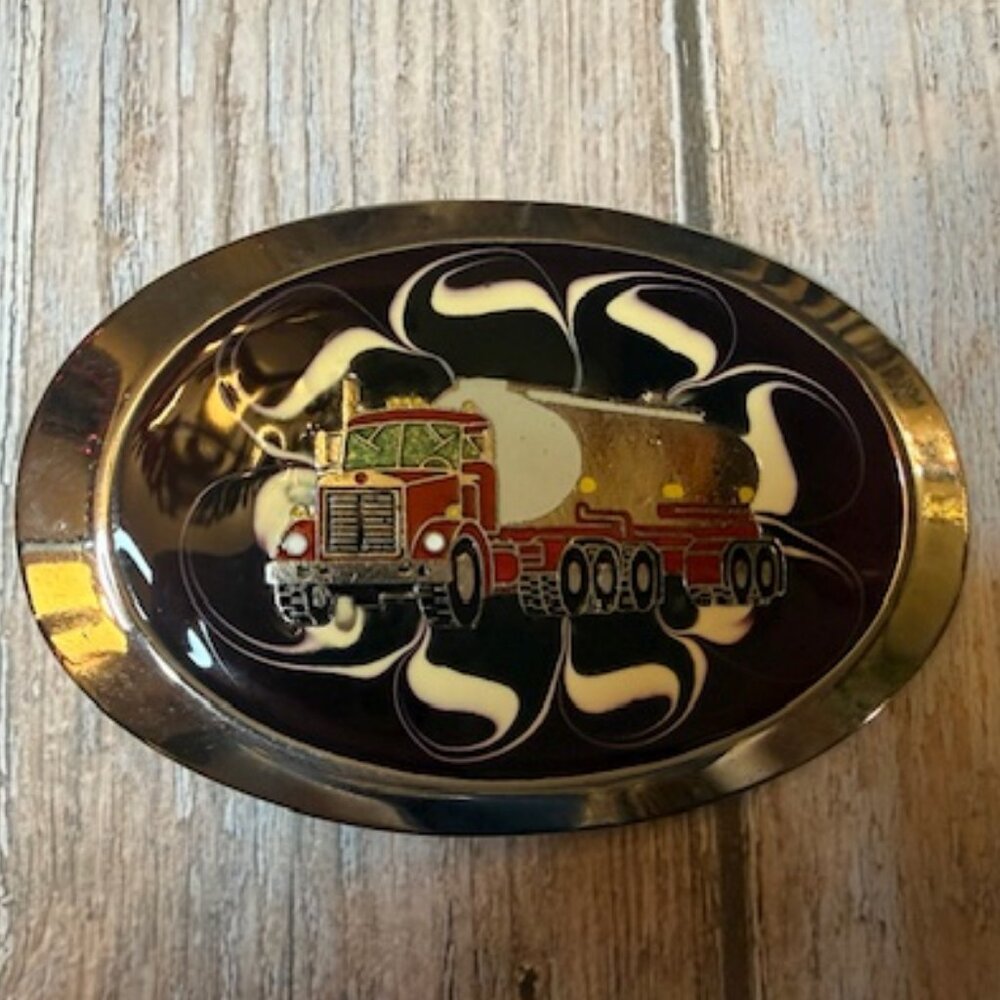 Vintage Epoxy Belt Buckle – Classic Tanker Truck – New Old Stock – 1980s